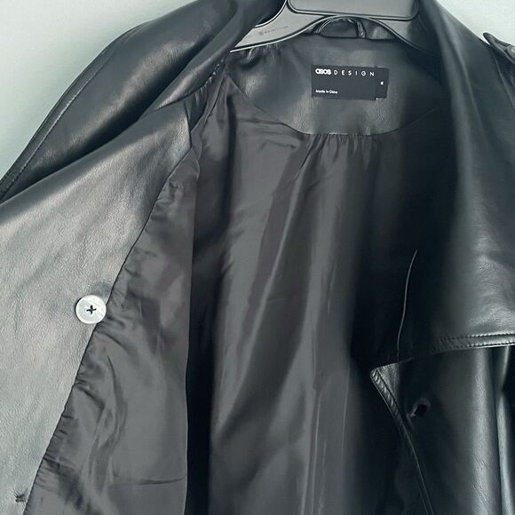 NEW Faux Leather Jacket Asos Women's Size M Cropped Double-Breasted Moto Chic - Picture 9 of 14